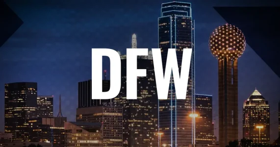 Downtown Dallas skyline at night featuring Reunion Tower and Bank of America Plaza